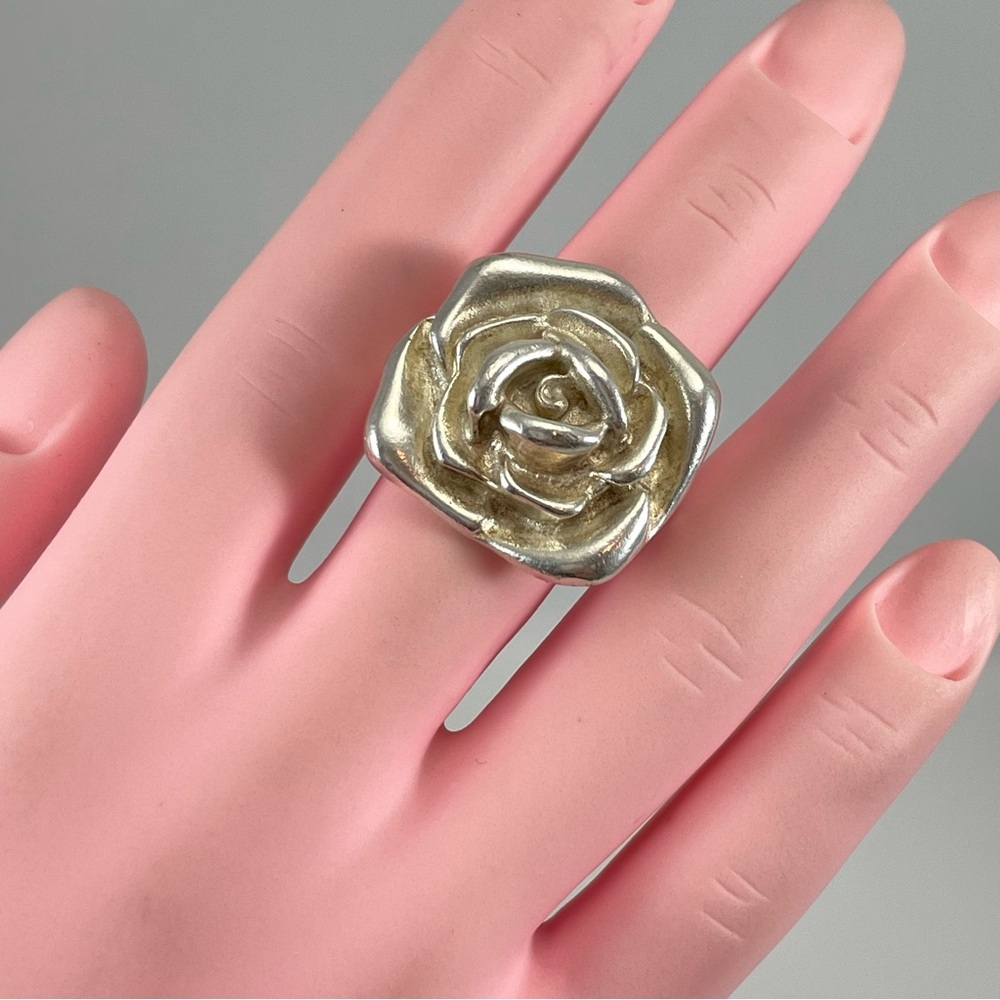Vintage Antique 925 Sterling Silver Rose Ring Silver Smith Stamp Statement Sz 6